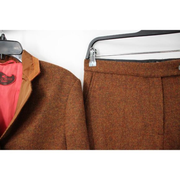 ETRO pant suit women's 44 32x33 two piece tweed silk trim brown wool blend - Picture 3 of 16